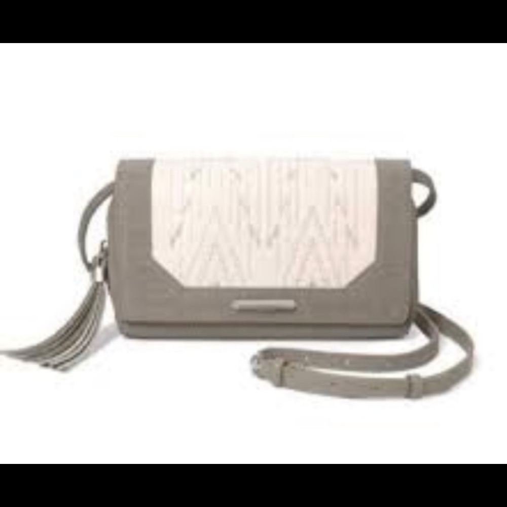 Stella and Dot Gray Suede Embroidered Crossover.